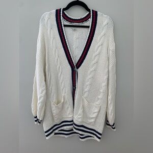 American Eagle Outfitters Cream Cardigan with Navy and Red Trim